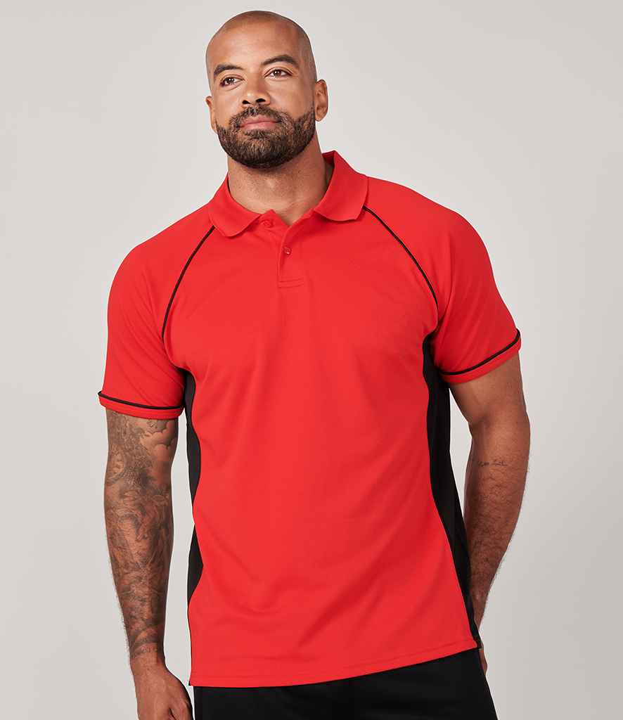 Finden and Hales Performance Panel Polo Shirt in Red Black by Finden + Hales — Custom branded clothing by Print Press, featuring premium embroidery produced in our specialist print lab in the UK.