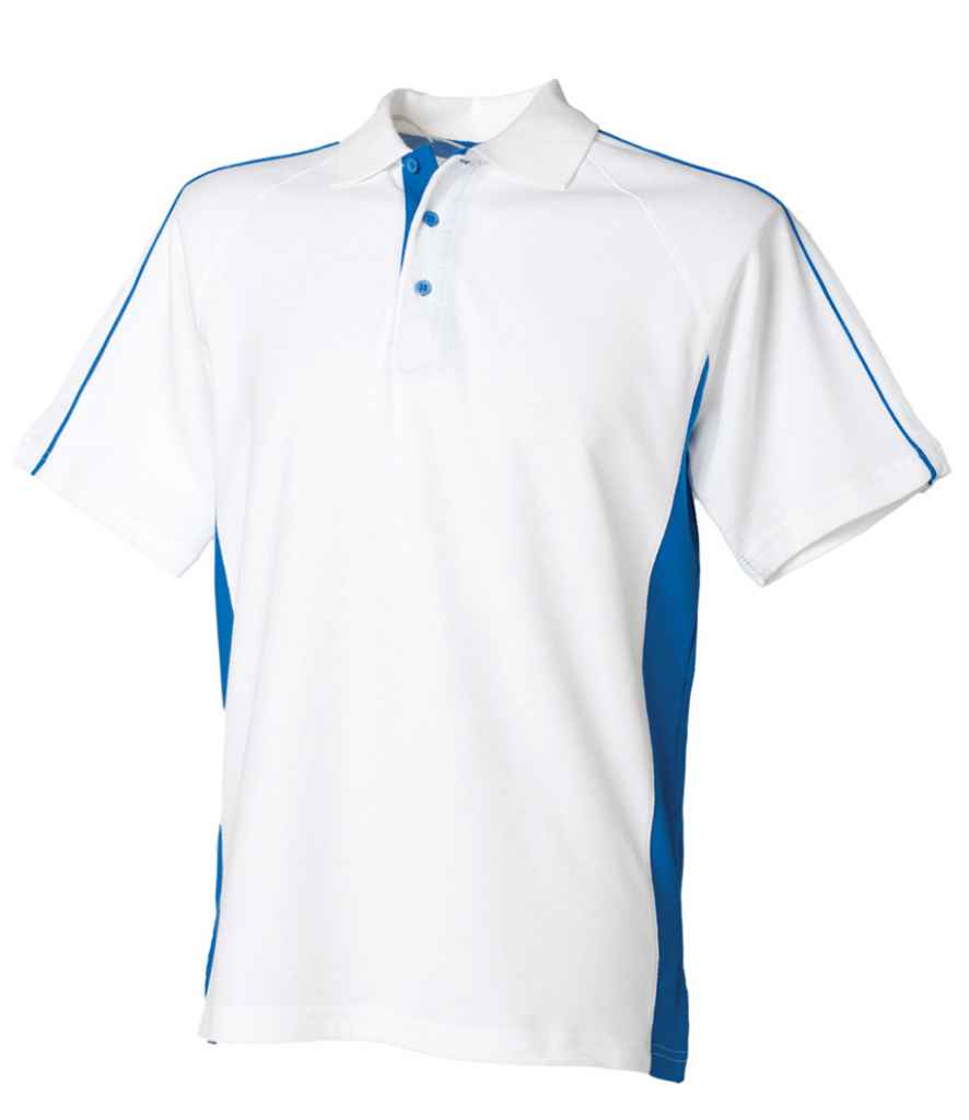 Finden and Hales Sports Cotton Pique Polo Shirt in White Royal Blue by Finden + Hales — Custom branded clothing by Print Press, featuring premium embroidery produced in our specialist print lab in the UK.