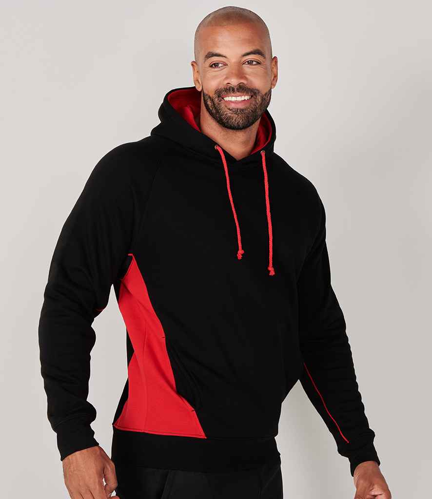 Finden and Hales Contrast Hooded Sweatshirt in Black Red by Finden + Hales — Custom branded clothing by Print Press, featuring premium embroidery produced in our specialist print lab in the UK.