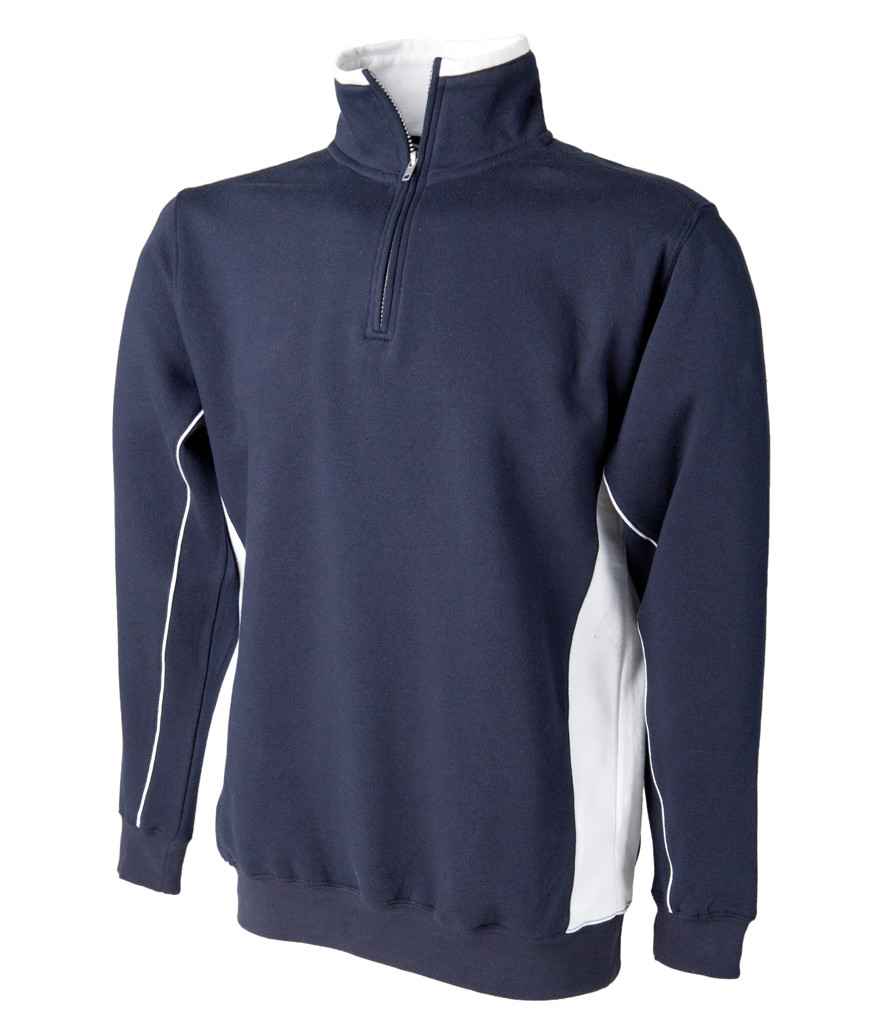 Finden and Hales Zip Neck Sweatshirt in Navy White by Finden + Hales — Custom branded clothing by Print Press, featuring premium embroidery produced in our specialist print lab in the UK.