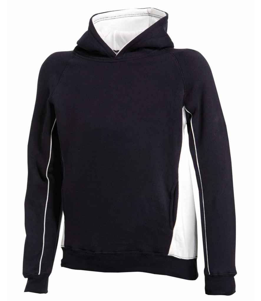 Finden and Hales Kids Contrast Hooded Sweatshirt in Navy White by Finden + Hales — Custom branded clothing by Print Press, featuring premium embroidery produced in our specialist print lab in the UK.