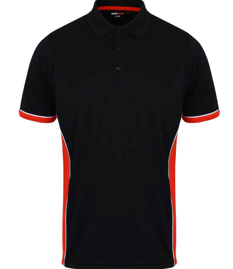 Finden and Hales Contrast Panel Polo Shirt in Black Red by Finden + Hales — Custom branded clothing by Print Press, featuring premium embroidery produced in our specialist print lab in the UK.