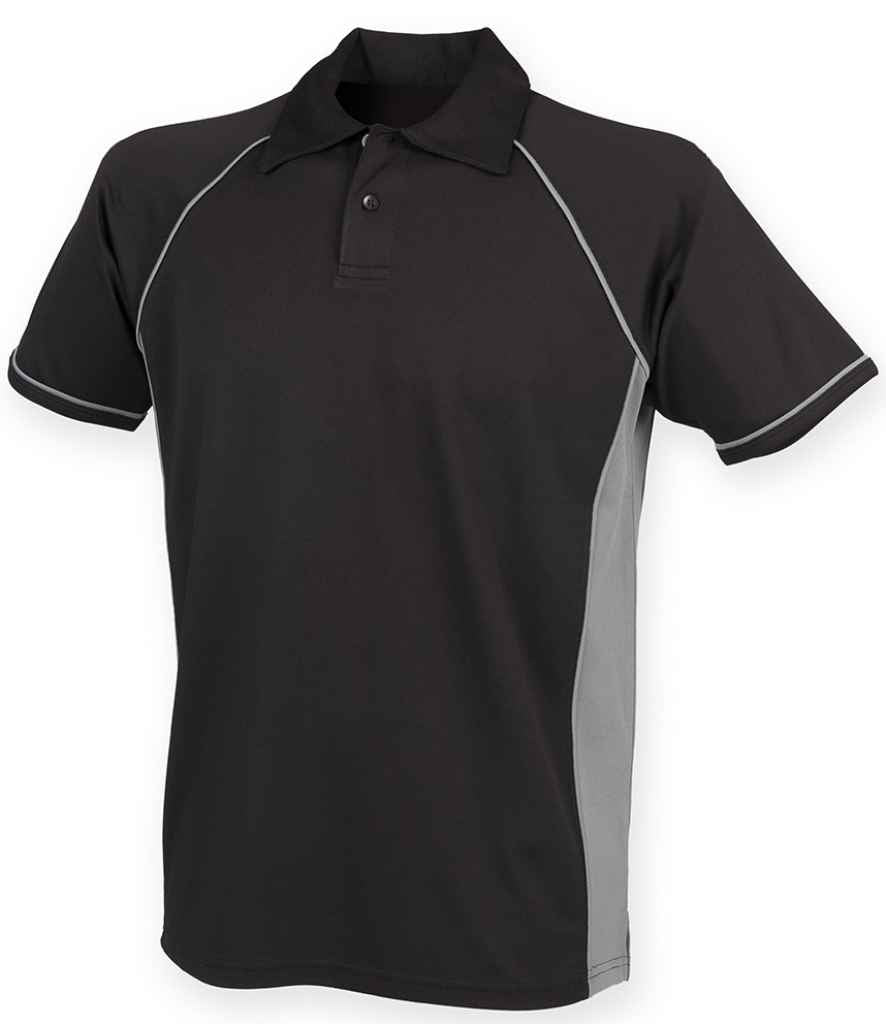 Finden and Hales Performance Piped Polo Shirt in Black Grey by Finden + Hales — Custom branded clothing by Print Press, featuring premium embroidery produced in our specialist print lab in the UK.
