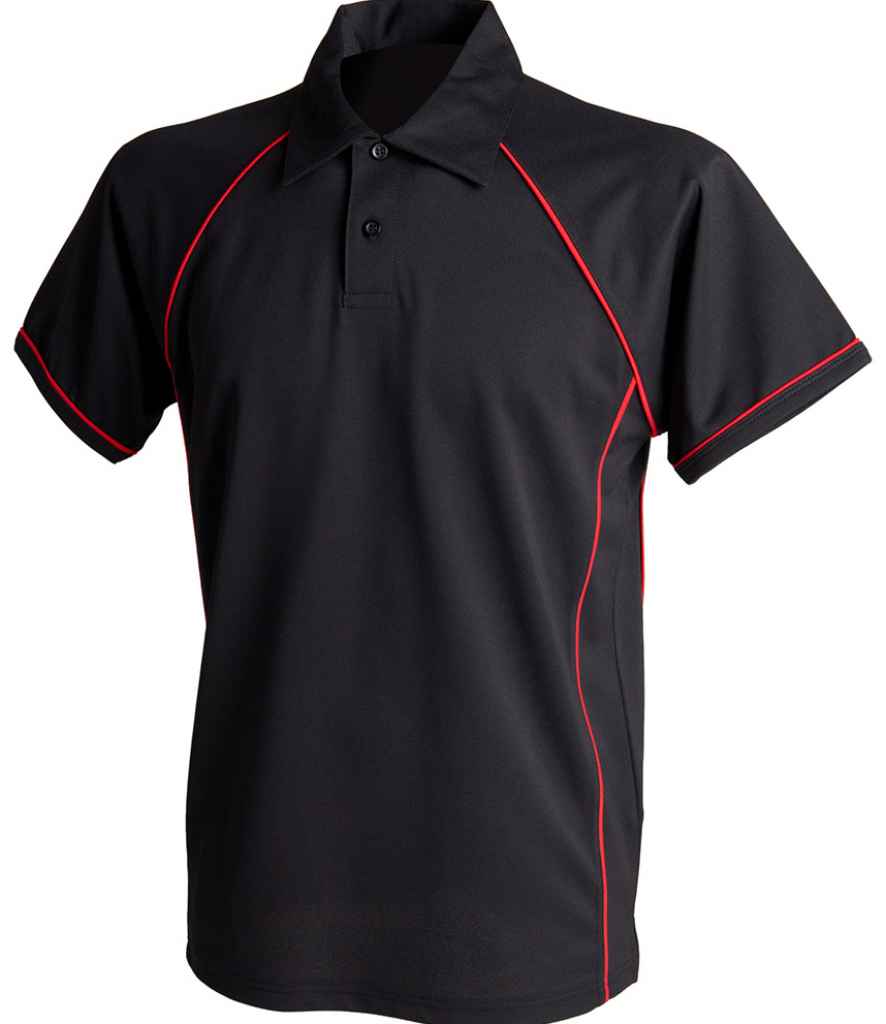 Finden and Hales Performance Piped Polo Shirt in Black Red by Finden + Hales — Custom branded clothing by Print Press, featuring premium embroidery produced in our specialist print lab in the UK.