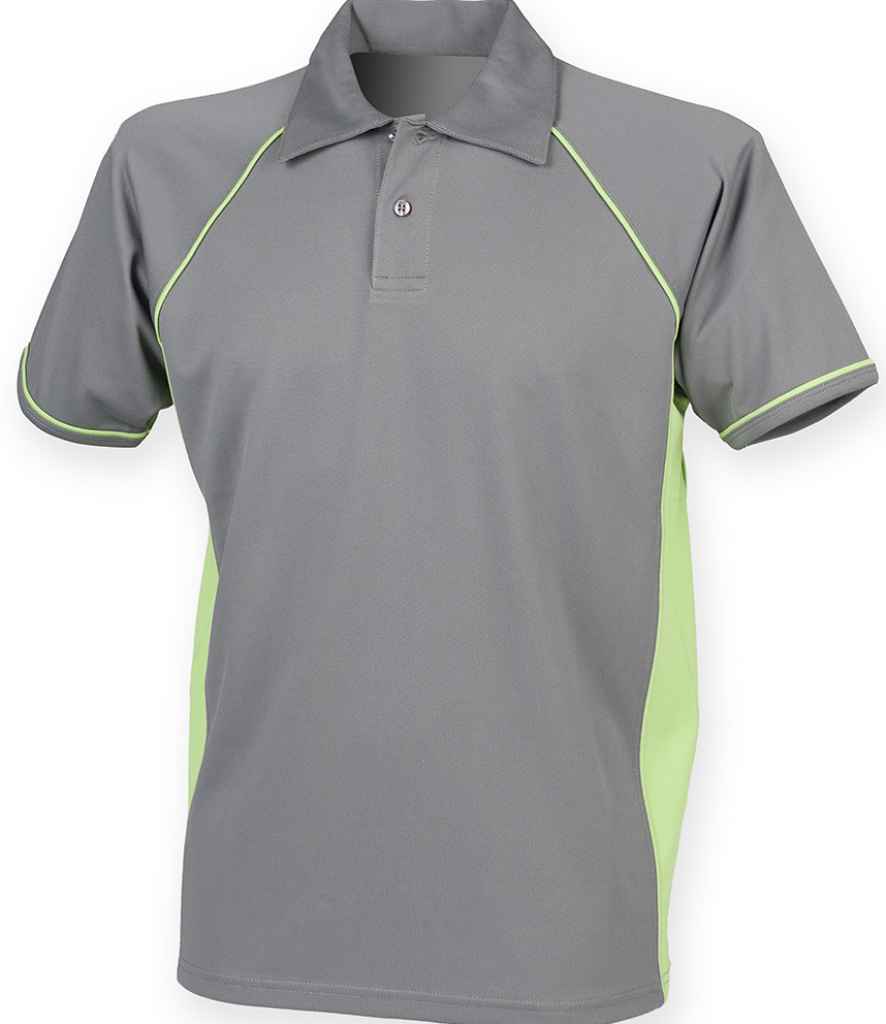 Finden and Hales Performance Piped Polo Shirt in Grey Lime Green by Finden + Hales — Custom branded clothing by Print Press, featuring premium embroidery produced in our specialist print lab in the UK.