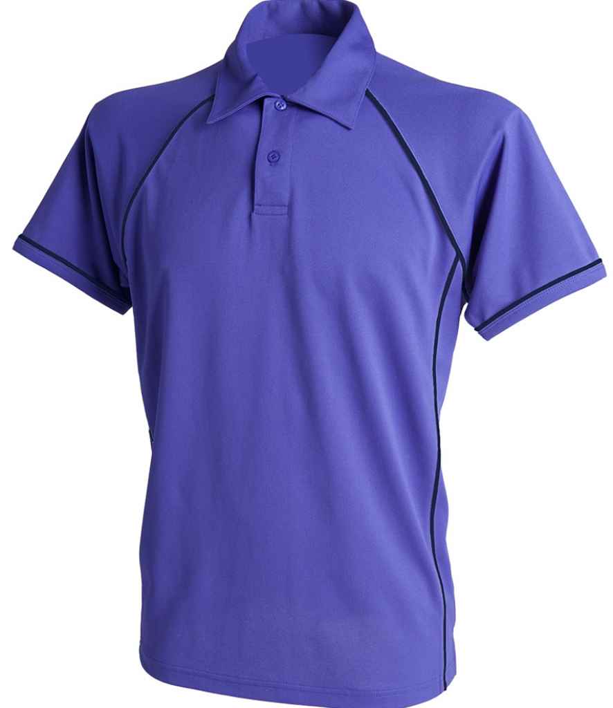 Finden and Hales Performance Piped Polo Shirt in Purple Navy by Finden + Hales — Custom branded clothing by Print Press, featuring premium embroidery produced in our specialist print lab in the UK.