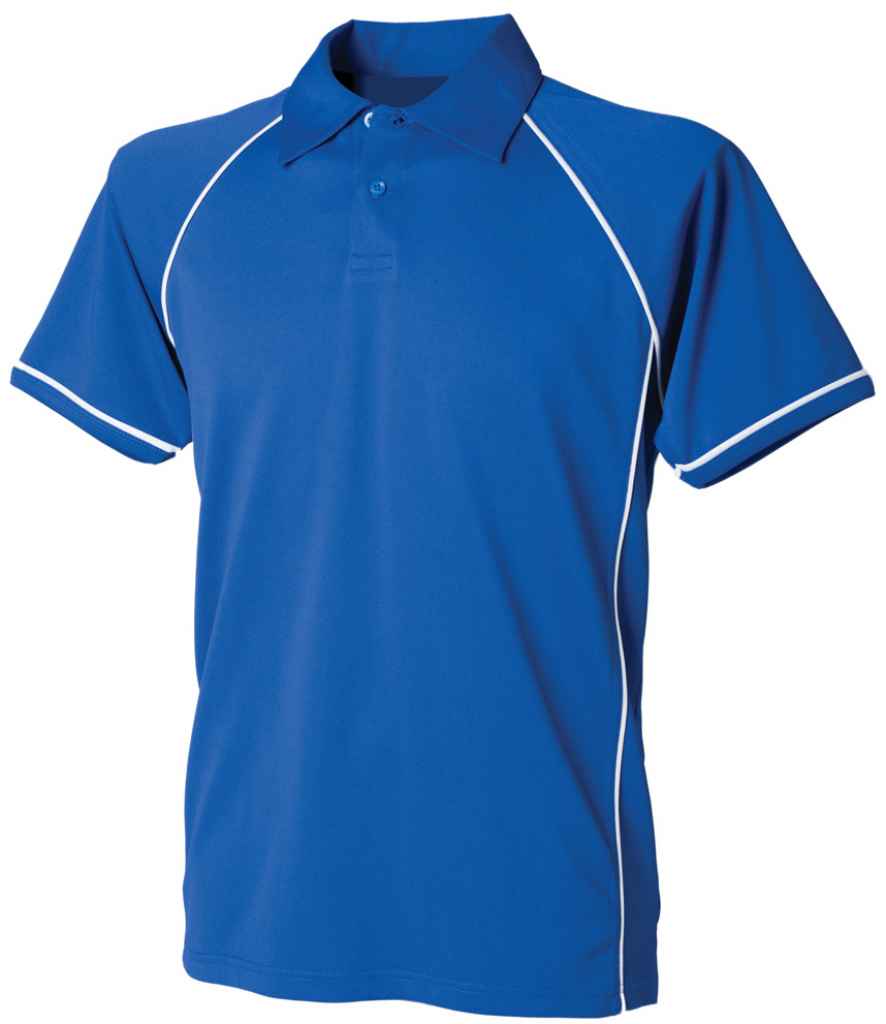 Finden and Hales Performance Piped Polo Shirt in Royal Blue White by Finden + Hales — Custom branded clothing by Print Press, featuring premium embroidery produced in our specialist print lab in the UK.