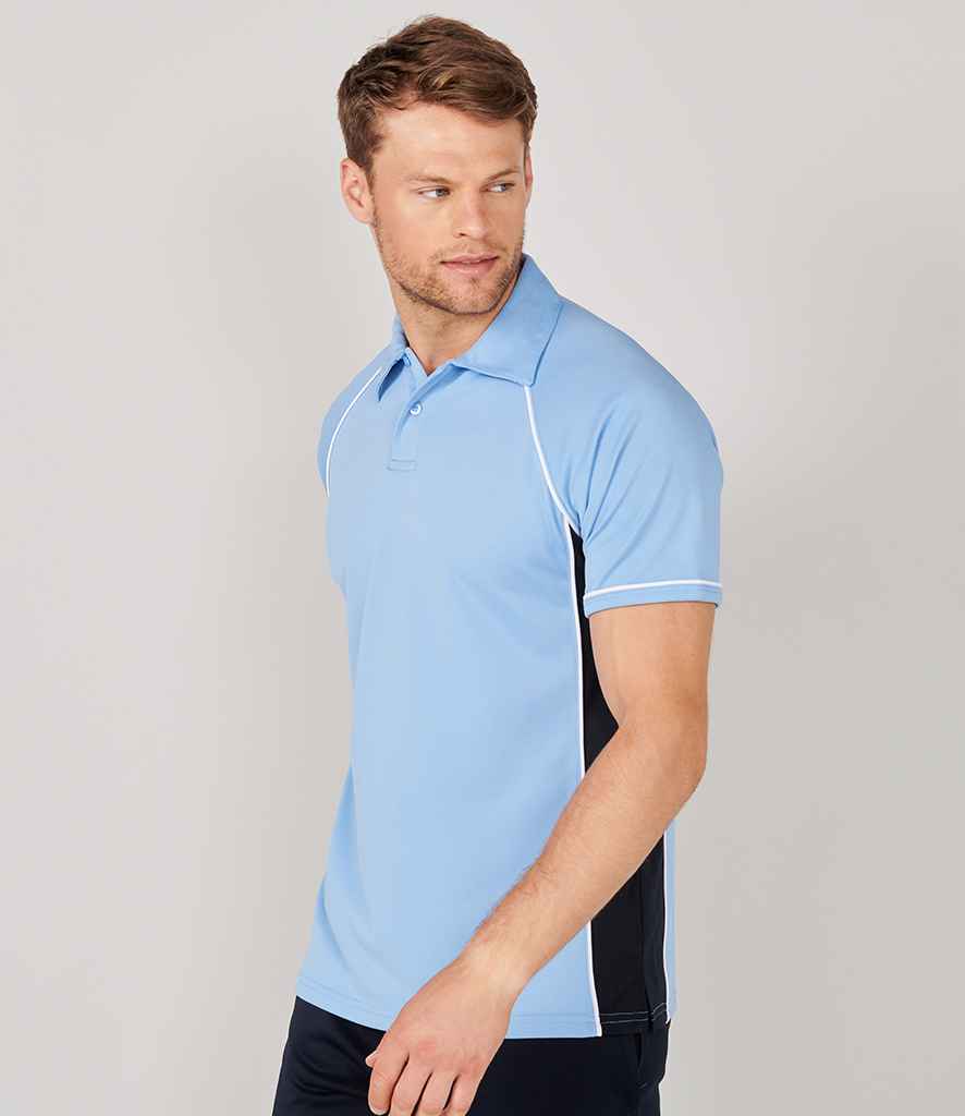 Finden and Hales Performance Piped Polo Shirt in Sky Blue Navy White by Finden + Hales — Custom branded clothing by Print Press, featuring premium embroidery produced in our specialist print lab in the UK.