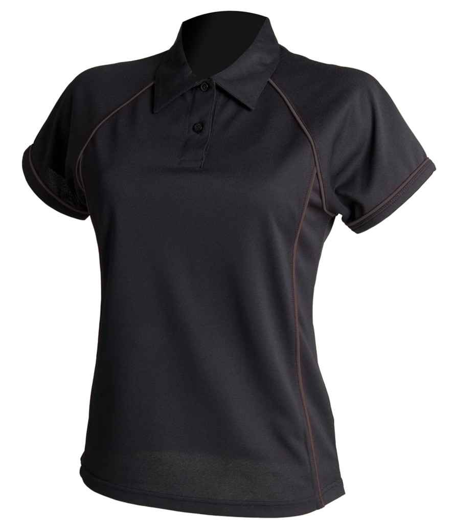 Finden and Hales Ladies Performance Piped Polo Shirt in Black Black by Finden + Hales — Custom branded clothing by Print Press, featuring premium embroidery produced in our specialist print lab in the UK.