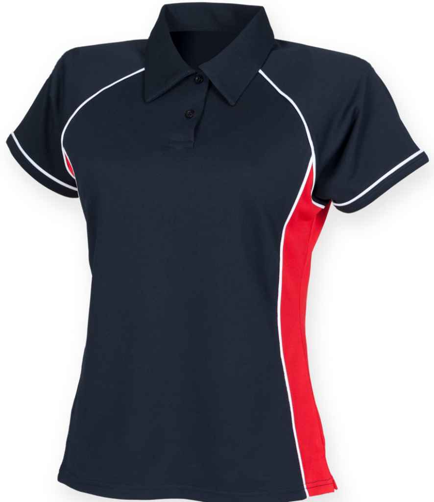 Finden and Hales Ladies Performance Piped Polo Shirt in Navy Red White by Finden + Hales — Custom branded clothing by Print Press, featuring premium embroidery produced in our specialist print lab in the UK.