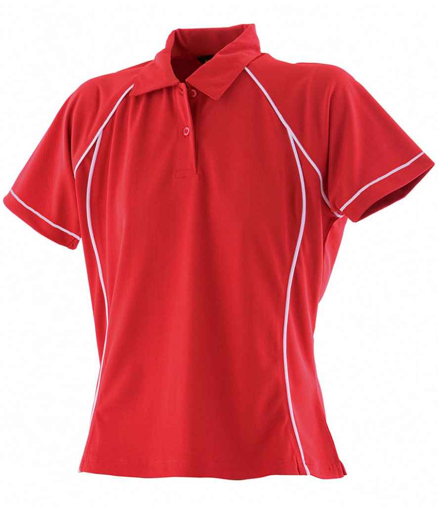 Finden and Hales Ladies Performance Piped Polo Shirt in Red White by Finden + Hales — Custom branded clothing by Print Press, featuring premium embroidery produced in our specialist print lab in the UK.