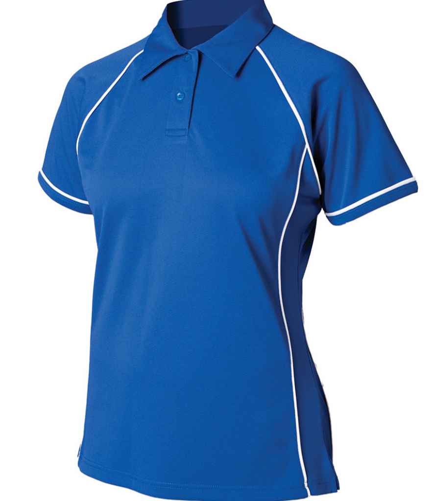 Finden and Hales Ladies Performance Piped Polo Shirt in Royal Blue White by Finden + Hales — Custom branded clothing by Print Press, featuring premium embroidery produced in our specialist print lab in the UK.