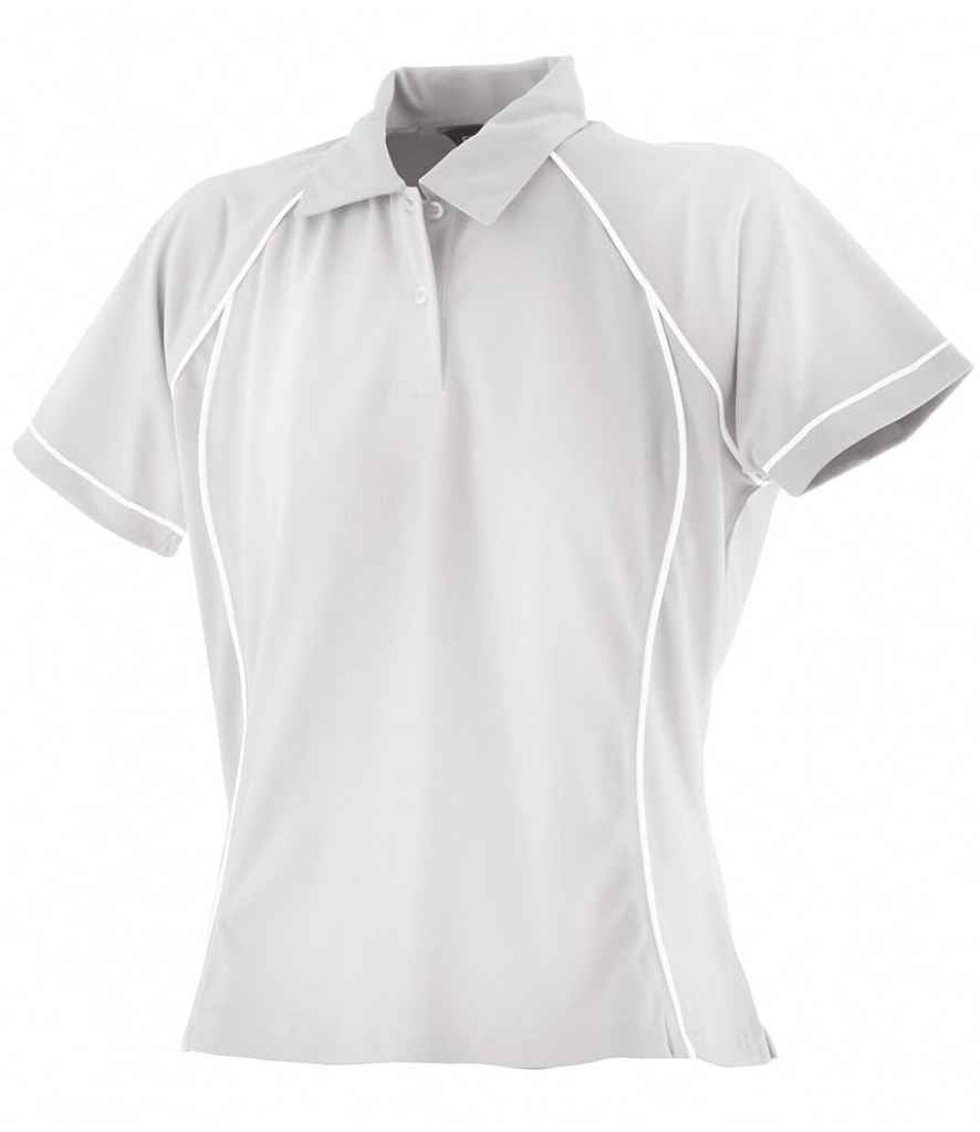 Finden and Hales Ladies Performance Piped Polo Shirt in White White by Finden + Hales — Custom branded clothing by Print Press, featuring premium embroidery produced in our specialist print lab in the UK.