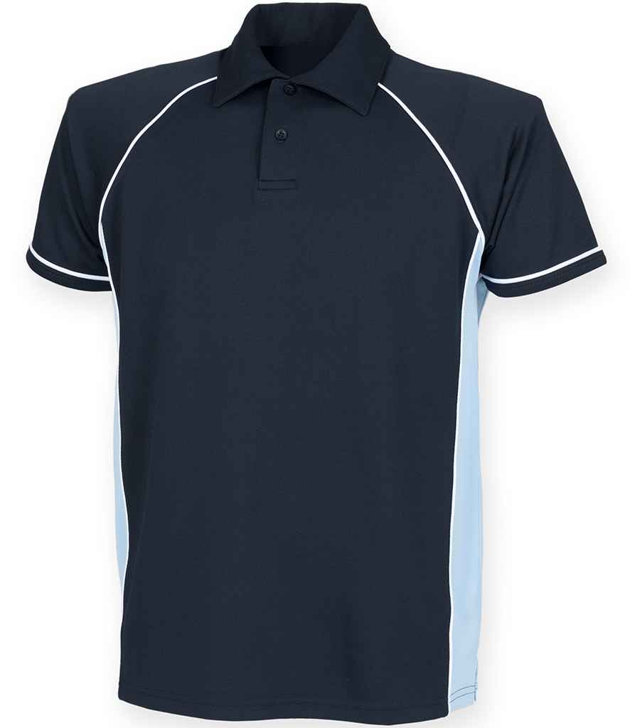 Finden and Hales Kids Performance Piped Polo Shirt in Navy Sky Blue White by Finden + Hales — Custom branded clothing by Print Press, featuring premium embroidery produced in our specialist print lab in the UK.