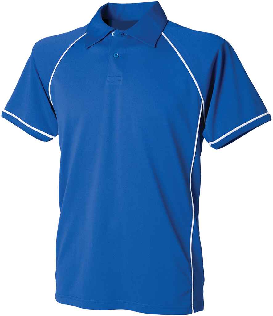 Finden and Hales Kids Performance Piped Polo Shirt in Royal Blue White by Finden + Hales — Custom branded clothing by Print Press, featuring premium embroidery produced in our specialist print lab in the UK.