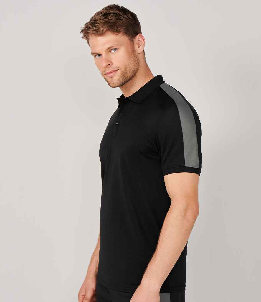 Finden and Hales Unisex Contrast Panel Pique Polo Shirt in Black Gunmetal by Finden + Hales — Custom branded clothing by Print Press, featuring premium embroidery produced in our specialist print lab in the UK.