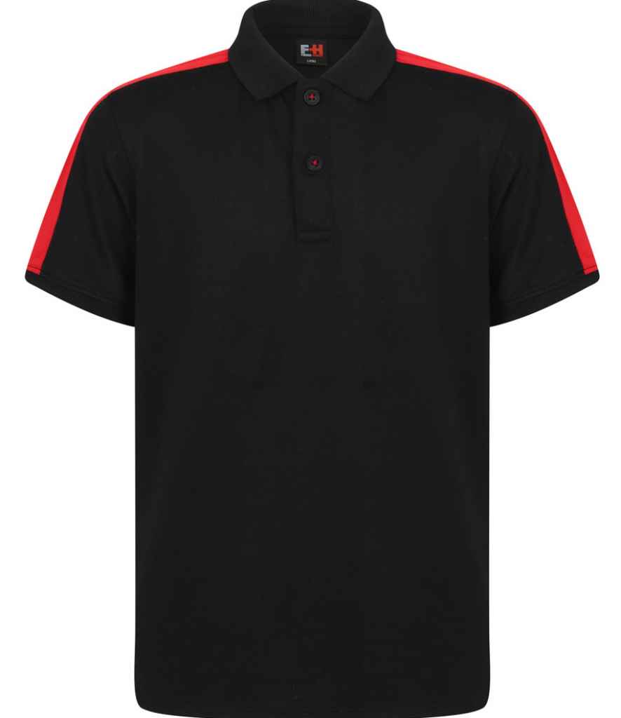 Finden and Hales Kids Contrast Panel Pique Polo Shirt in Black Red by Finden + Hales — Custom branded clothing by Print Press, featuring premium embroidery produced in our specialist print lab in the UK.