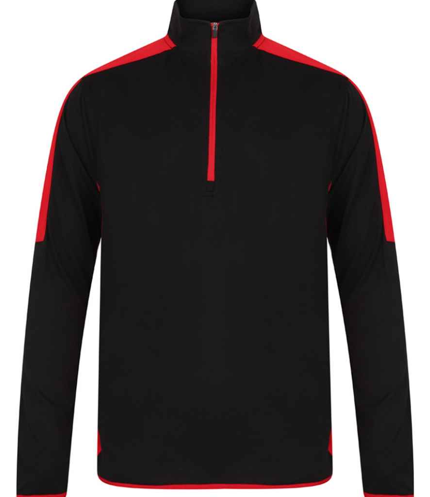 Finden and Hales Contrast Zip Neck Midlayer Top in Black Red by Finden + Hales — Custom branded clothing by Print Press, featuring premium embroidery produced in our specialist print lab in the UK.