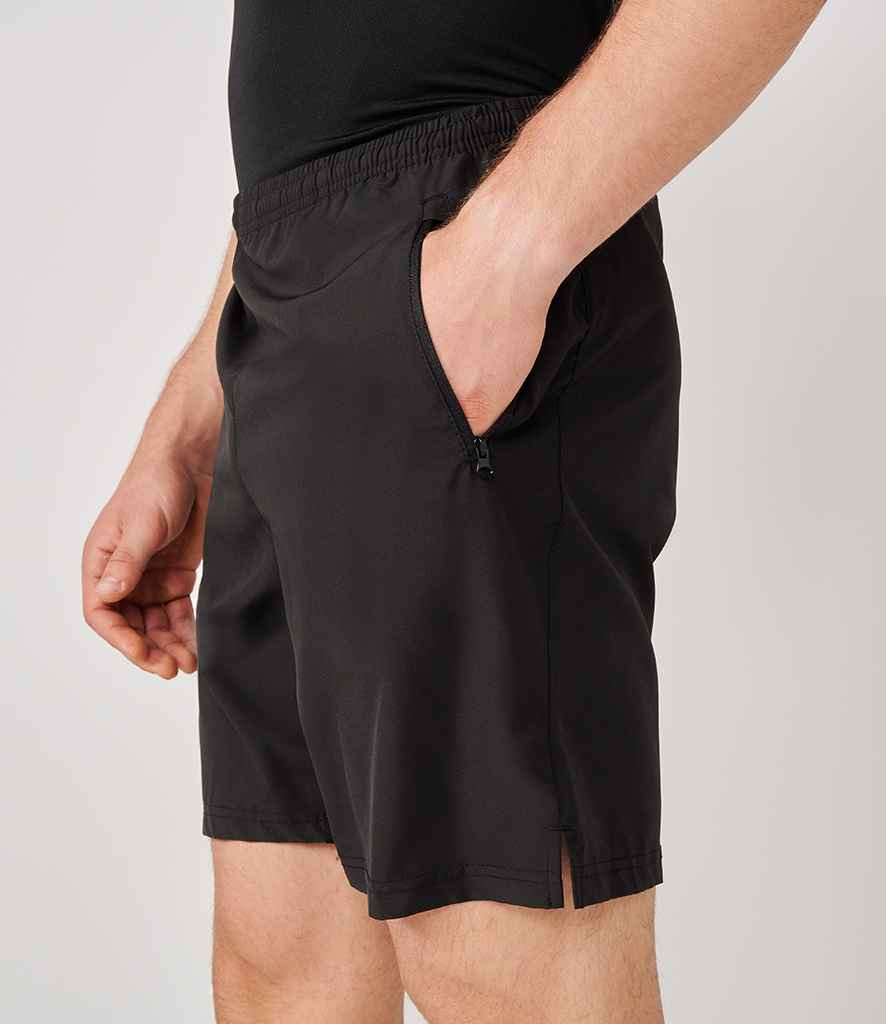Finden and Hales Pro Stretch Sport Shorts in Black by Finden + Hales — Custom branded clothing by Print Press, featuring premium embroidery produced in our specialist print lab in the UK.