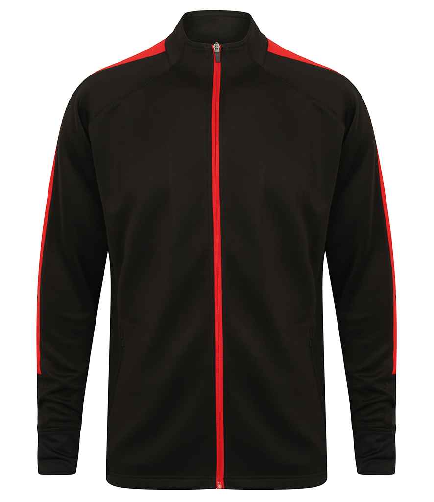 Finden and Hales Knitted Tracksuit Top in Black Red by Finden + Hales — Custom branded clothing by Print Press, featuring premium embroidery produced in our specialist print lab in the UK.