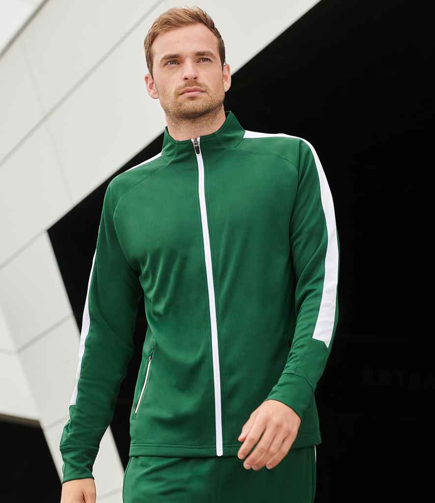 Finden and Hales Knitted Tracksuit Top in Bottle Green White by Finden + Hales — Custom branded clothing by Print Press, featuring premium embroidery produced in our specialist print lab in the UK.
