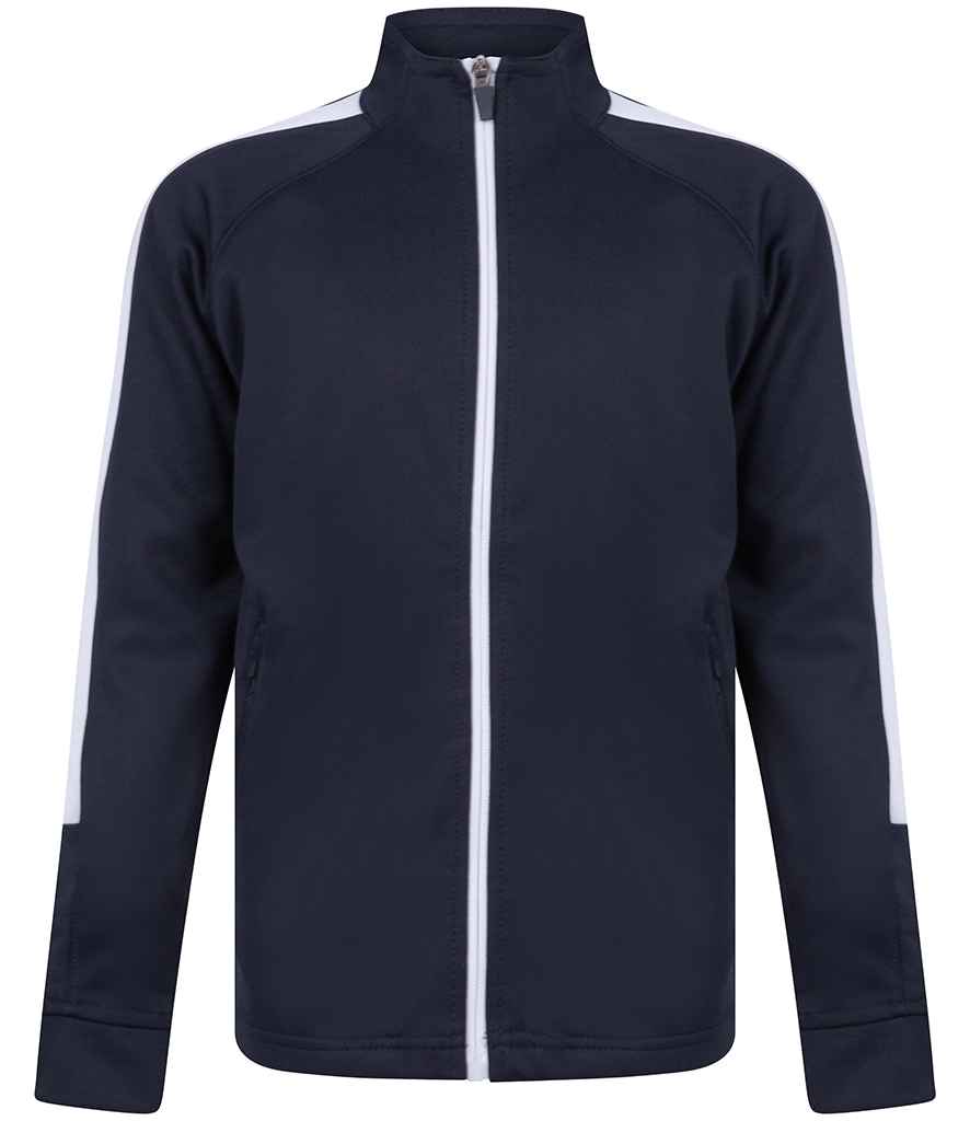 Finden and Hales Kids Knitted Tracksuit Top in Navy White by Finden + Hales — Custom branded clothing by Print Press, featuring premium embroidery produced in our specialist print lab in the UK.