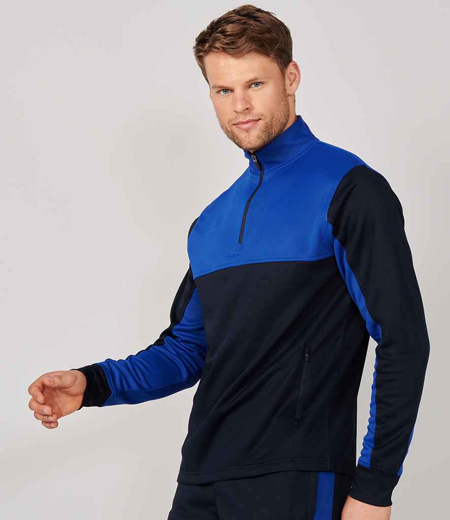 Finden and Hales 1/4 Zip Tracksuit Top in Navy Royal Blue by Finden + Hales — Custom branded clothing by Print Press, featuring premium embroidery produced in our specialist print lab in the UK.