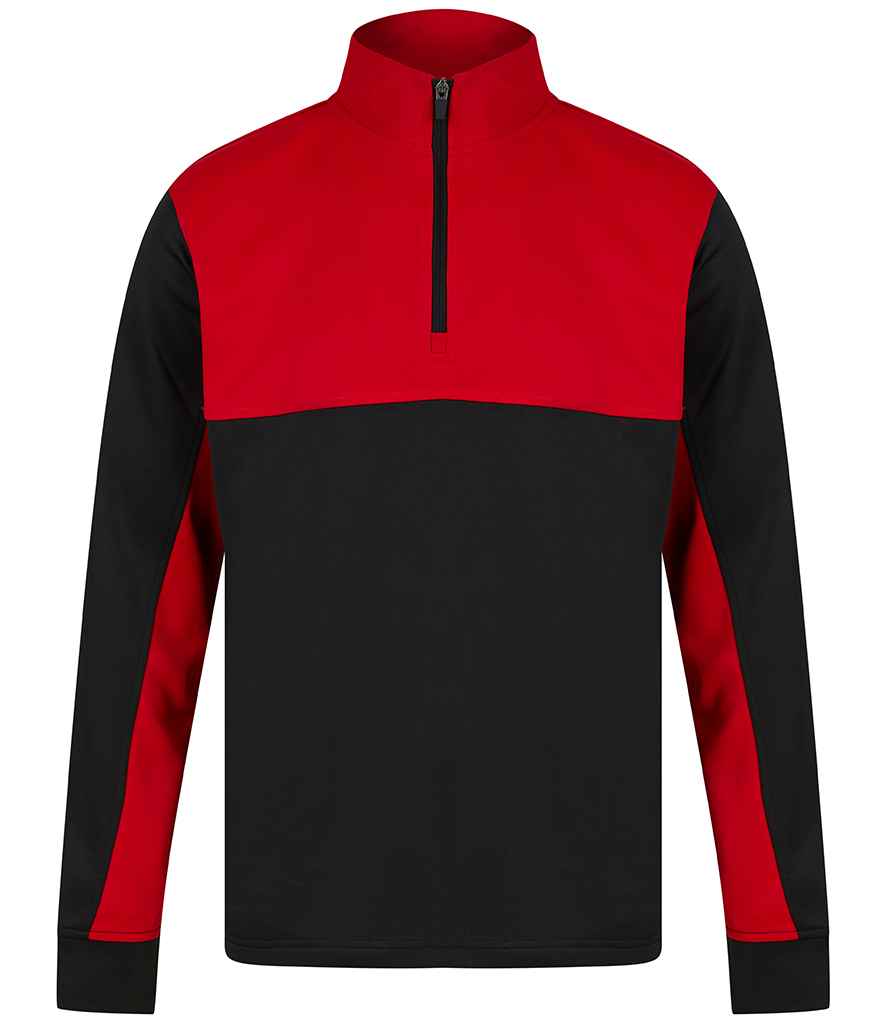 Finden and Hales Kids 1/4 Zip Tracksuit Top in Black Red by Finden + Hales — Custom branded clothing by Print Press, featuring premium embroidery produced in our specialist print lab in the UK.