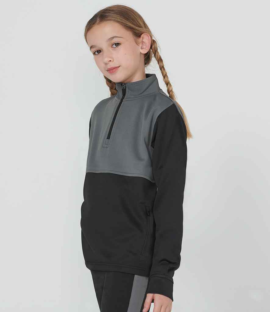 Finden and Hales Kids 1/4 Zip Tracksuit Top in Black Gunmetal by Finden + Hales — Custom branded clothing by Print Press, featuring premium embroidery produced in our specialist print lab in the UK.