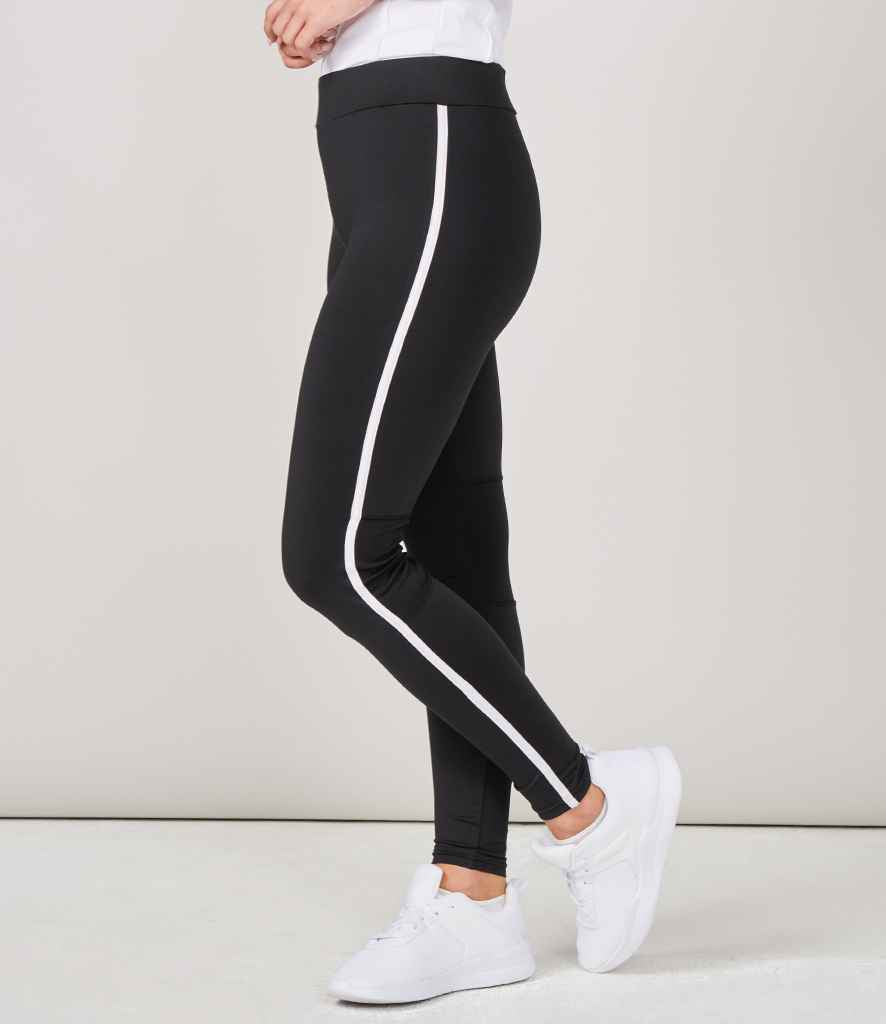 Finden and Hales Ladies Contrast Team Leggings in Black White by Finden + Hales — Custom branded clothing by Print Press, featuring premium embroidery produced in our specialist print lab in the UK.