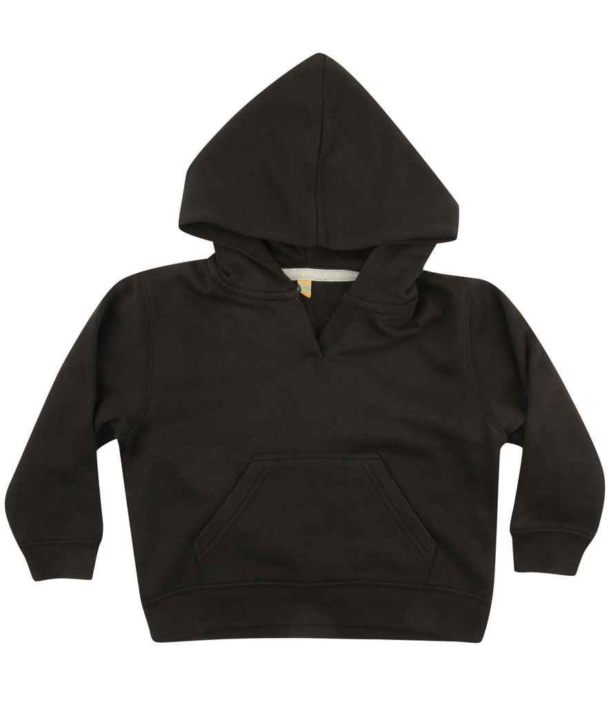Larkwood Baby/Toddler Hooded Sweatshirt in Black by Larkwood — Custom branded clothing by Print Press, featuring premium embroidery produced in our specialist print lab in the UK.