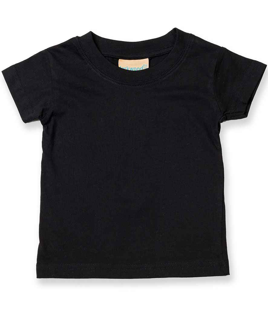 Larkwood Baby/Toddler T-Shirt in Black by Larkwood — Custom branded clothing by Print Press, featuring premium embroidery produced in our specialist print lab in the UK.