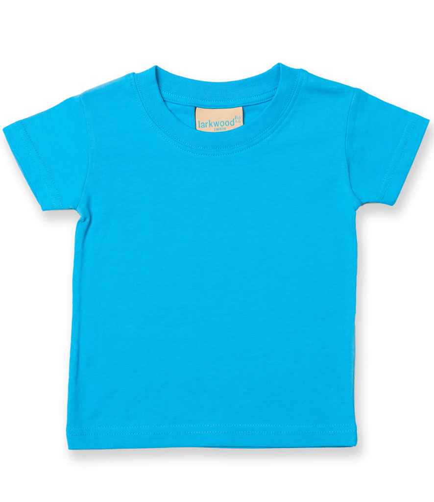 Larkwood Baby/Toddler T-Shirt in Turquoise Blue by Larkwood — Custom branded clothing by Print Press, featuring premium embroidery produced in our specialist print lab in the UK.
