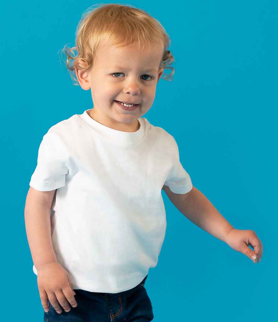 Larkwood Baby/Toddler T-Shirt in White by Larkwood — Custom branded clothing by Print Press, featuring premium embroidery produced in our specialist print lab in the UK.