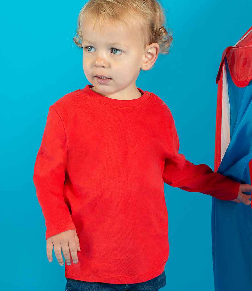 Larkwood Baby/Toddler Long Sleeve T-Shirt in Red by Larkwood — Custom branded clothing by Print Press, featuring premium embroidery produced in our specialist print lab in the UK.