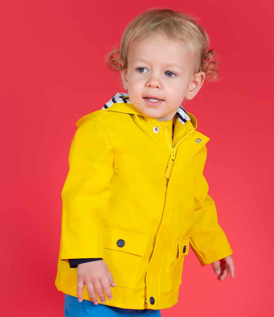 Larkwood Baby/Toddler Rain Jacket in Yellow by Larkwood — Custom branded clothing by Print Press, featuring premium embroidery produced in our specialist print lab in the UK.