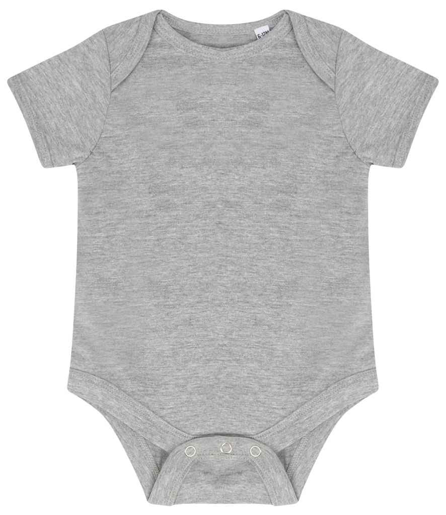 Larkwood Essential Short Sleeve Baby Bodysuit in Heather Grey by Larkwood — Custom branded clothing by Print Press, featuring premium embroidery produced in our specialist print lab in the UK.