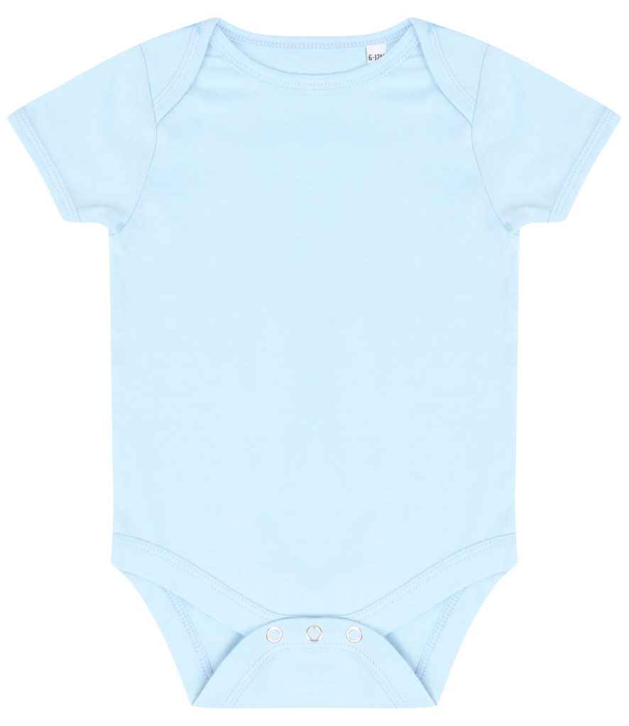 Larkwood Essential Short Sleeve Baby Bodysuit in Pale Blue by Larkwood — Custom branded clothing by Print Press, featuring premium embroidery produced in our specialist print lab in the UK.