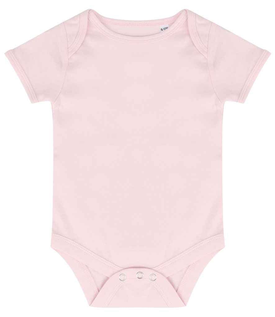 Larkwood Essential Short Sleeve Baby Bodysuit in Pale Pink by Larkwood — Custom branded clothing by Print Press, featuring premium embroidery produced in our specialist print lab in the UK.