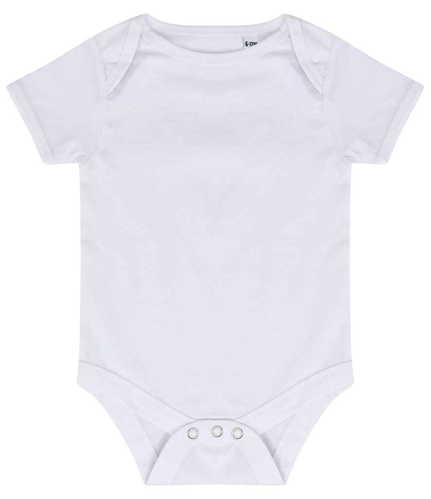 Larkwood Essential Short Sleeve Baby Bodysuit in White by Larkwood — Custom branded clothing by Print Press, featuring premium embroidery produced in our specialist print lab in the UK.