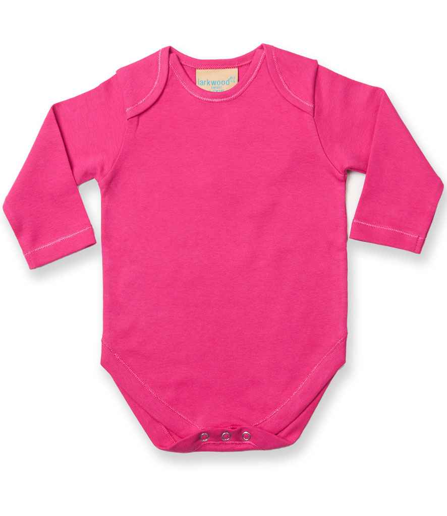 Larkwood Long Sleeve Baby Bodysuit in Fuchsia by Larkwood — Custom branded clothing by Print Press, featuring premium embroidery produced in our specialist print lab in the UK.