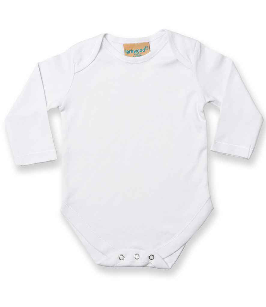 Larkwood Long Sleeve Baby Bodysuit in by Larkwood — Custom branded clothing by Print Press, featuring premium embroidery produced in our specialist print lab in the UK.