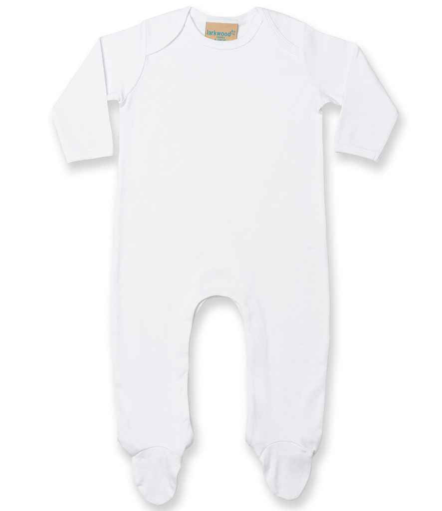 Larkwood Contrast Baby Sleepsuit in White White by Larkwood — Custom branded clothing by Print Press, featuring premium embroidery produced in our specialist print lab in the UK.