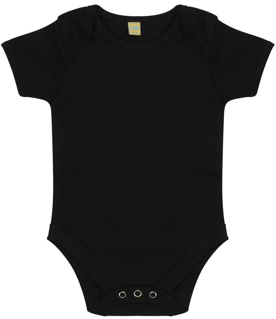 Larkwood Short Sleeve Baby Bodysuit in Black by Larkwood — Custom branded clothing by Print Press, featuring premium embroidery produced in our specialist print lab in the UK.