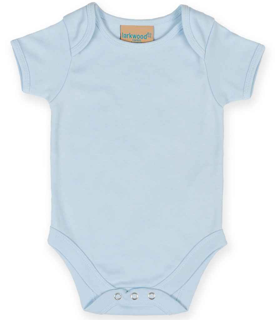 Larkwood Short Sleeve Baby Bodysuit in Pale Blue by Larkwood — Custom branded clothing by Print Press, featuring premium embroidery produced in our specialist print lab in the UK.