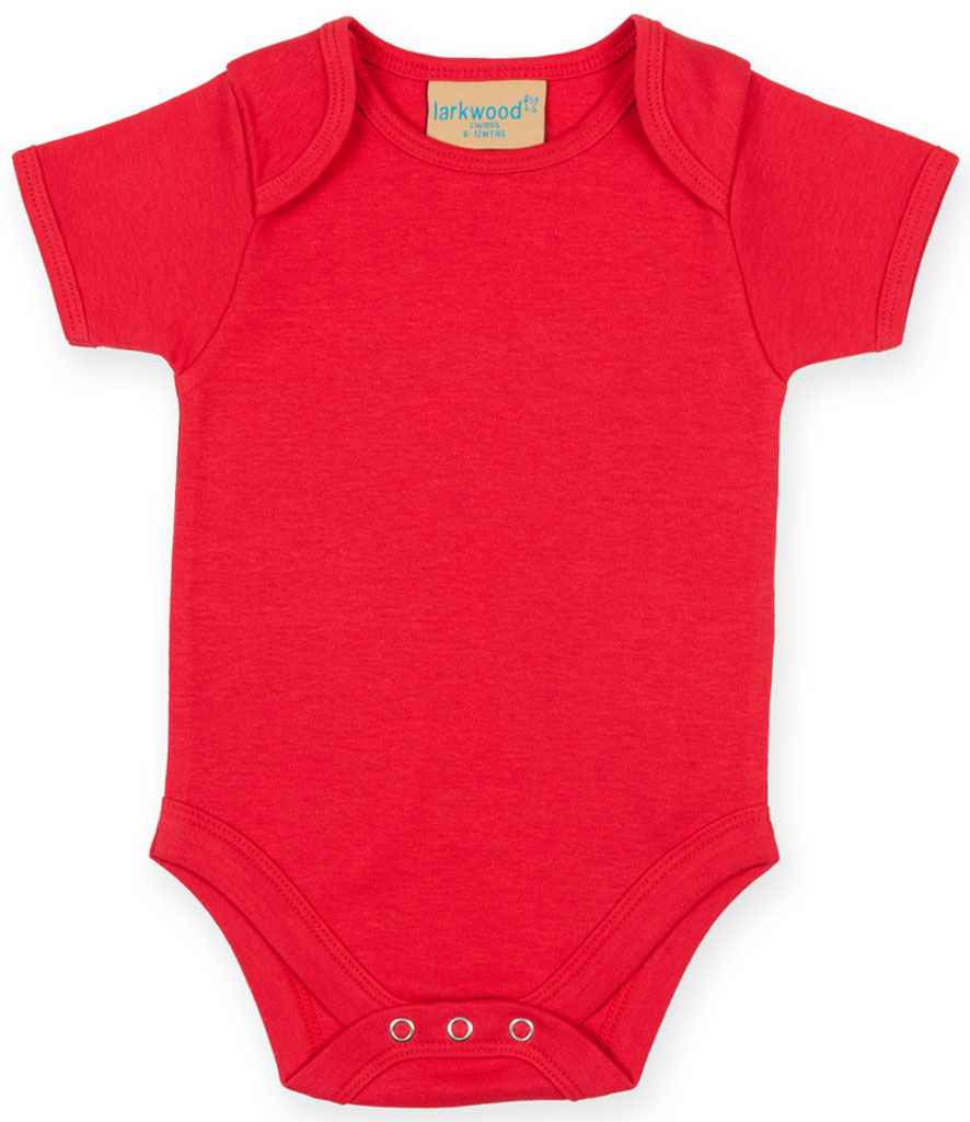 Larkwood Short Sleeve Baby Bodysuit in Red by Larkwood — Custom branded clothing by Print Press, featuring premium embroidery produced in our specialist print lab in the UK.