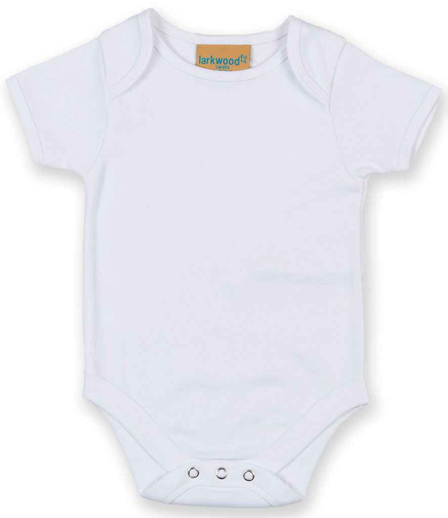 Larkwood Short Sleeve Baby Bodysuit in White by Larkwood — Custom branded clothing by Print Press, featuring premium embroidery produced in our specialist print lab in the UK.