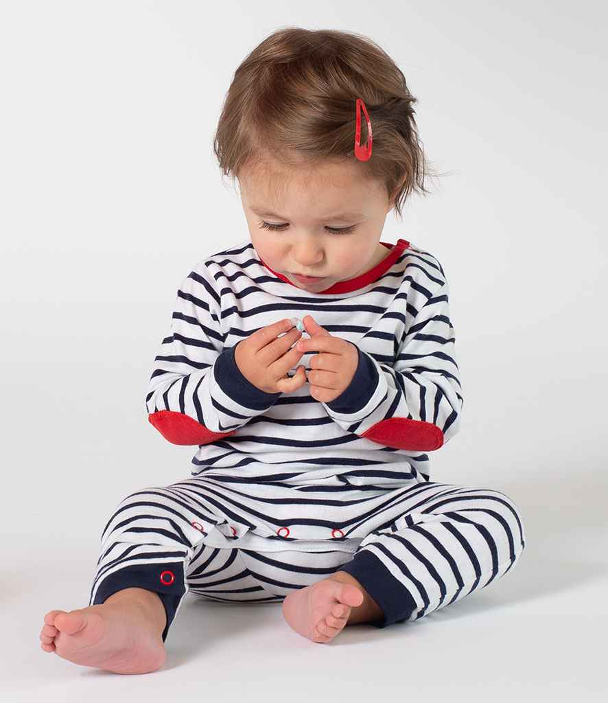 Larkwood Baby Long Sleeve Striped Bodysuit in Navy White by Larkwood — Custom branded clothing by Print Press, featuring premium embroidery produced in our specialist print lab in the UK.