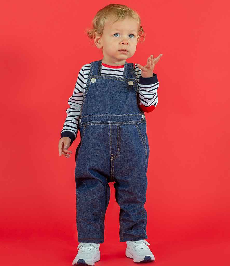 Larkwood Kids Denim Dungarees in Blue Denim by Larkwood — Custom branded clothing by Print Press, featuring premium embroidery produced in our specialist print lab in the UK.