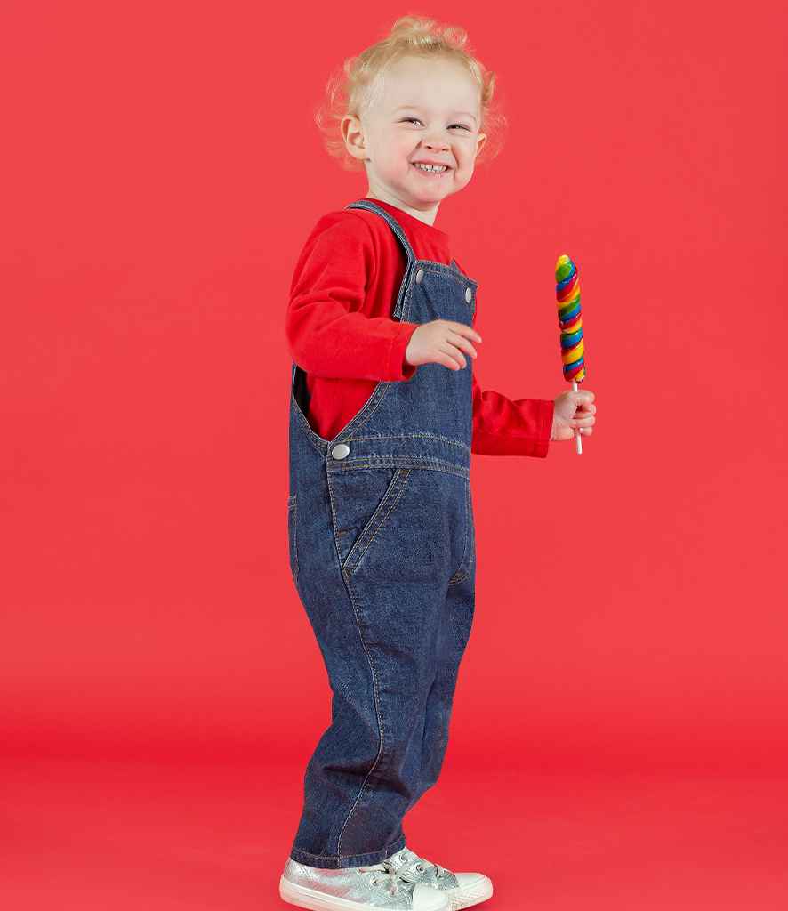 Larkwood Kids Denim Dungarees in by Larkwood — Custom branded clothing by Print Press, featuring premium embroidery produced in our specialist print lab in the UK.